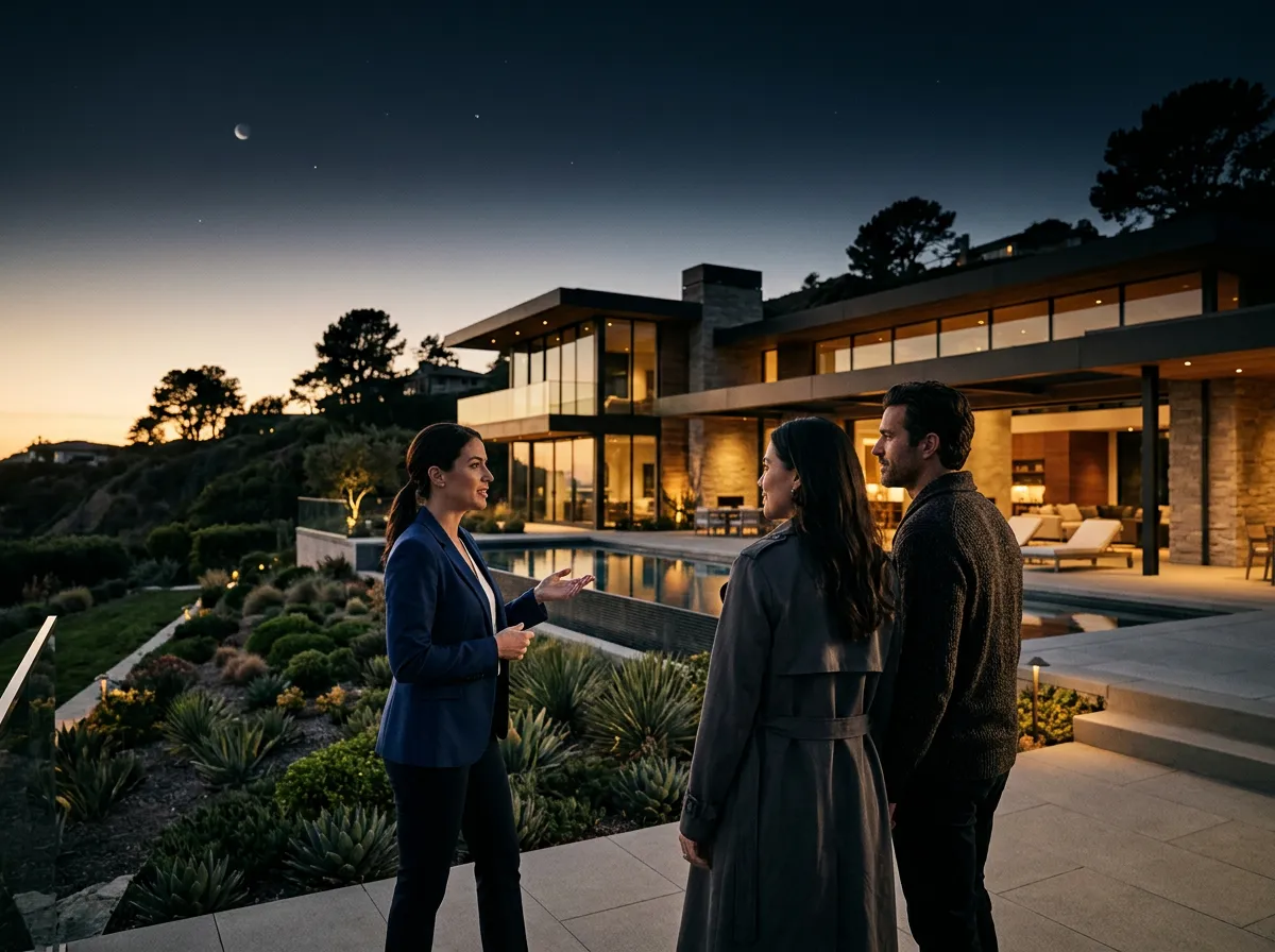 Modern Architectural Mansion Twilight View