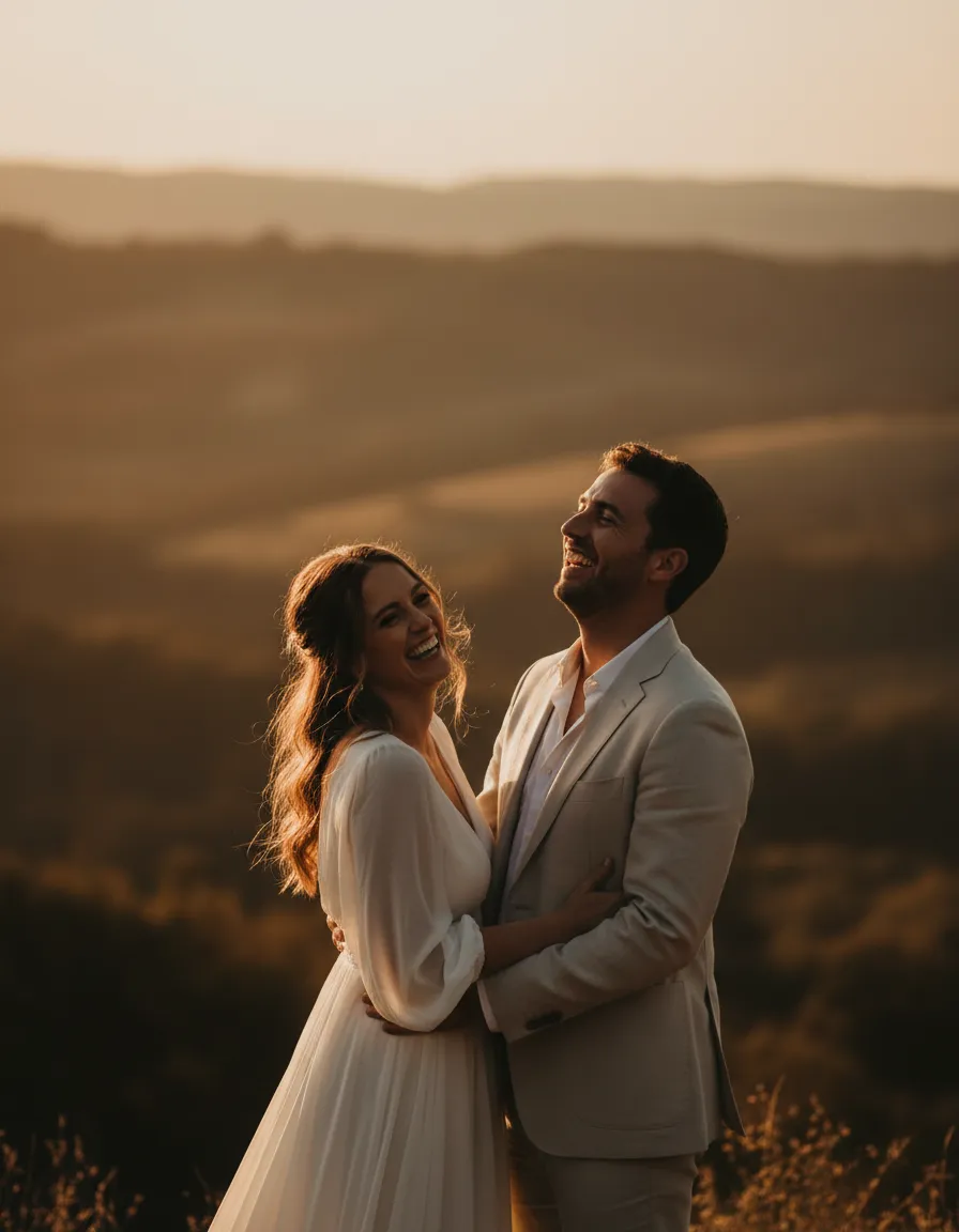 Pareja de novios en sesión de boda al aire libre