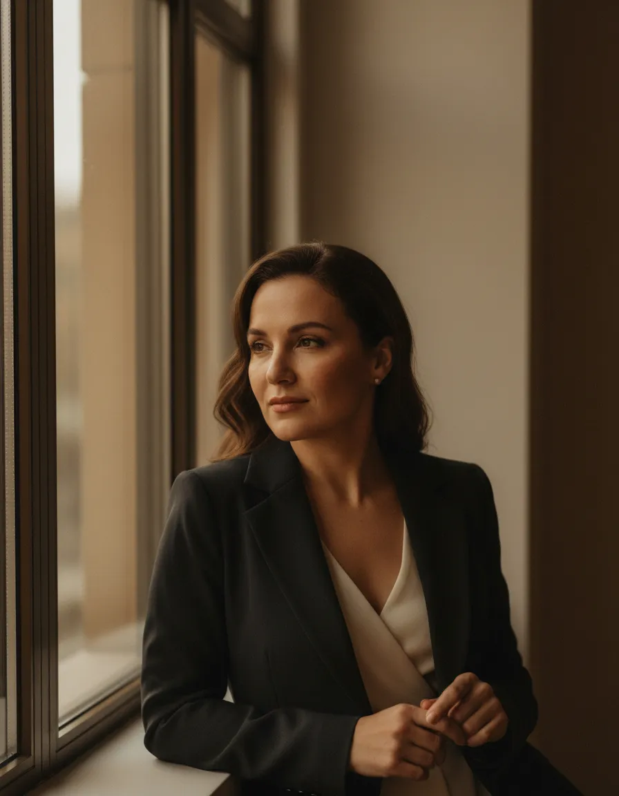 Retrato editorial en estudio con luz suave