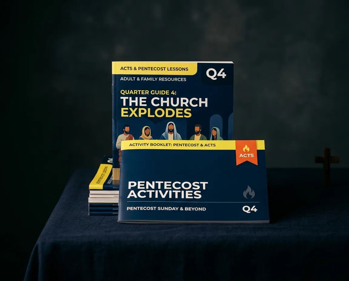 Quarter 4 Curriculum materials depicting Pentecost, the Book of Acts, and early church history