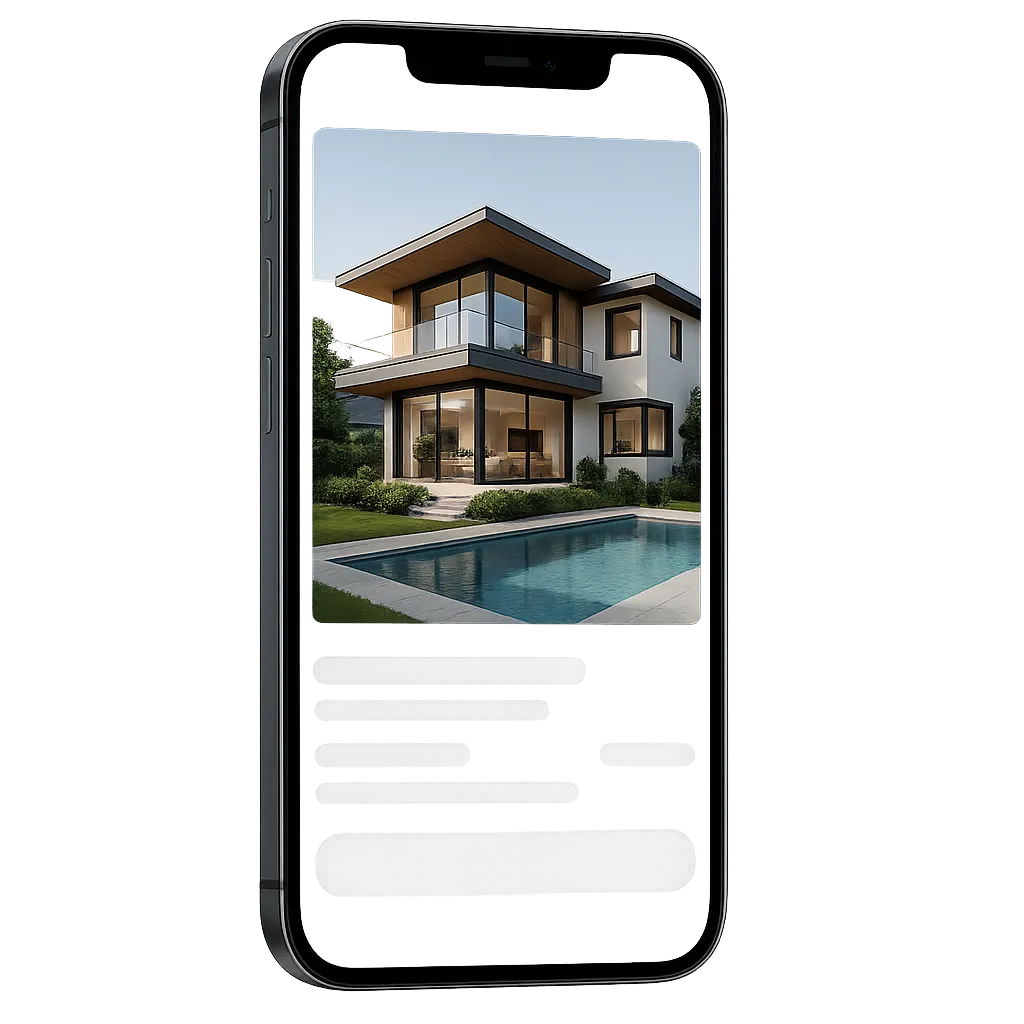 Custom real estate listing page mockup on mobile phone