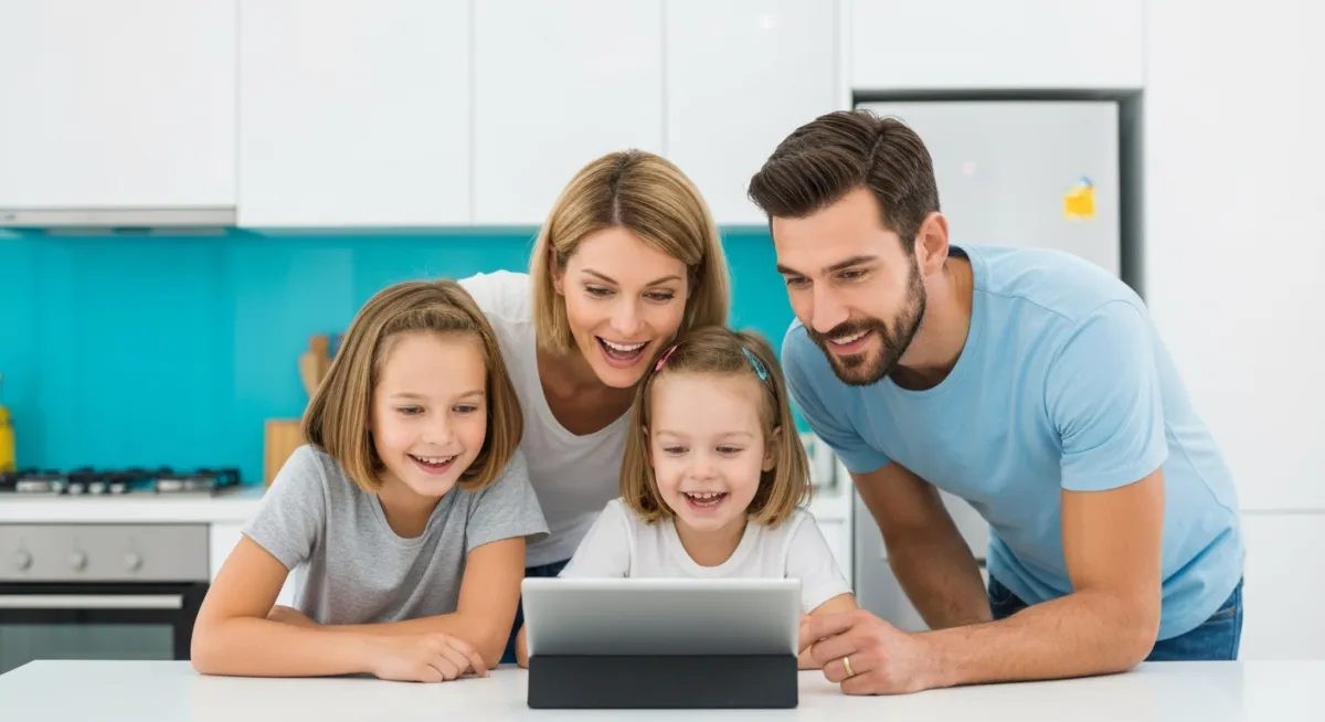 Happy family learning together
