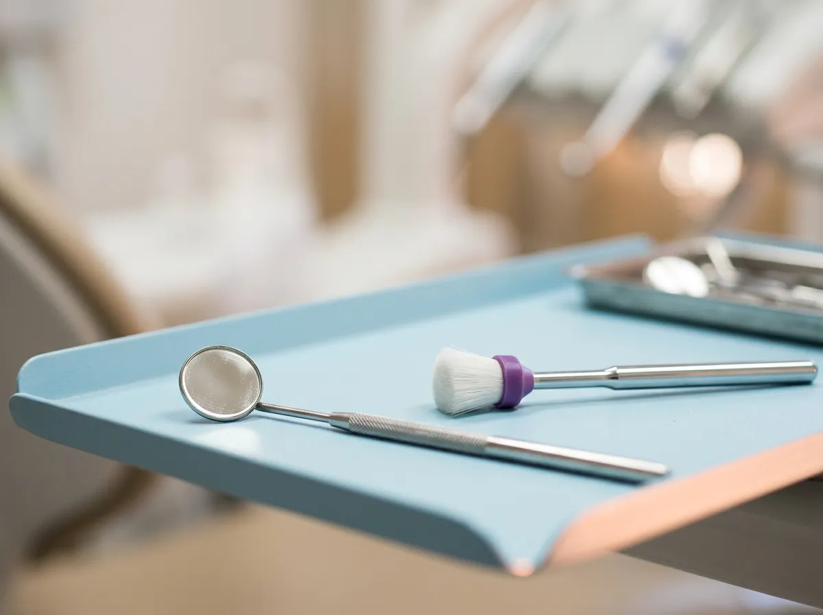 Dental hygienist applying protective sealant coating on child molar