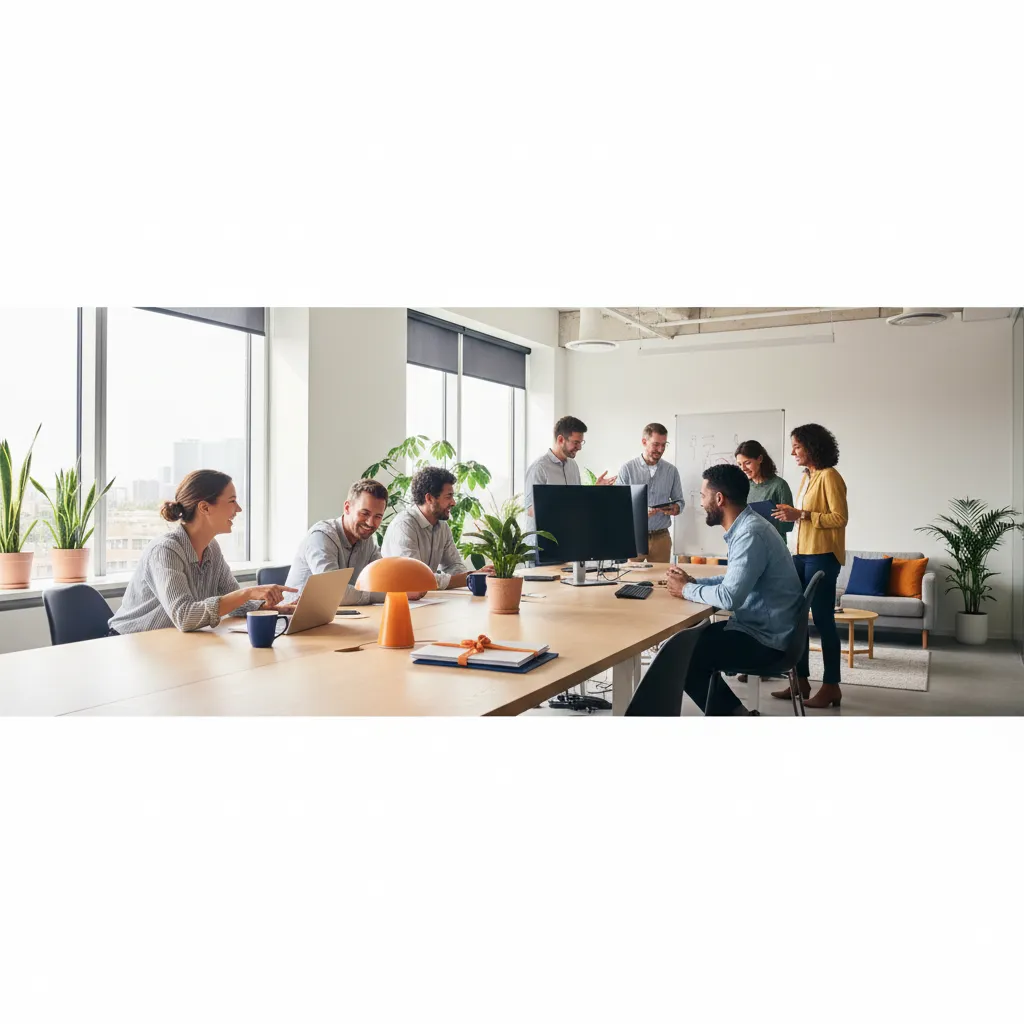 Our team collaborating in a modern office space