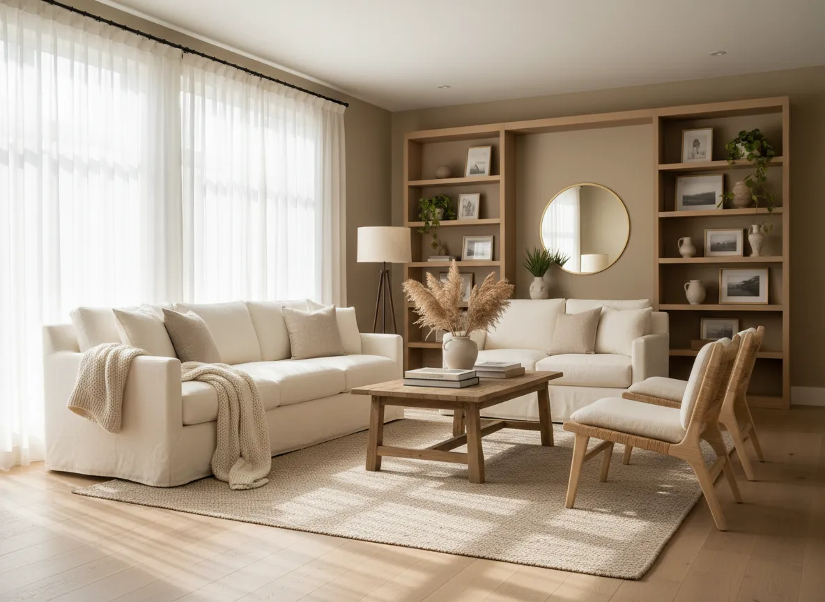 Bright, well-staged living room prepared for a home sale