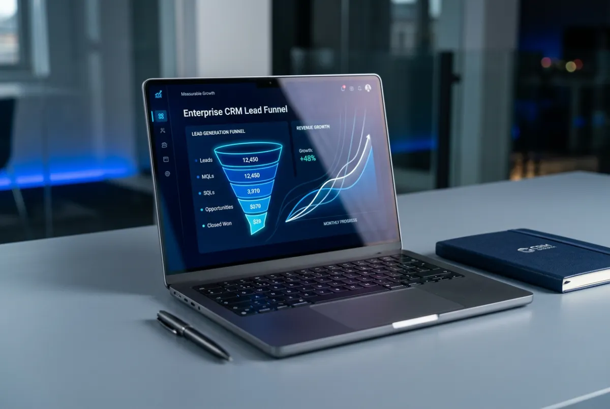 Enterprise CRM lead generation funnel with real-time conversion data and qualified prospects