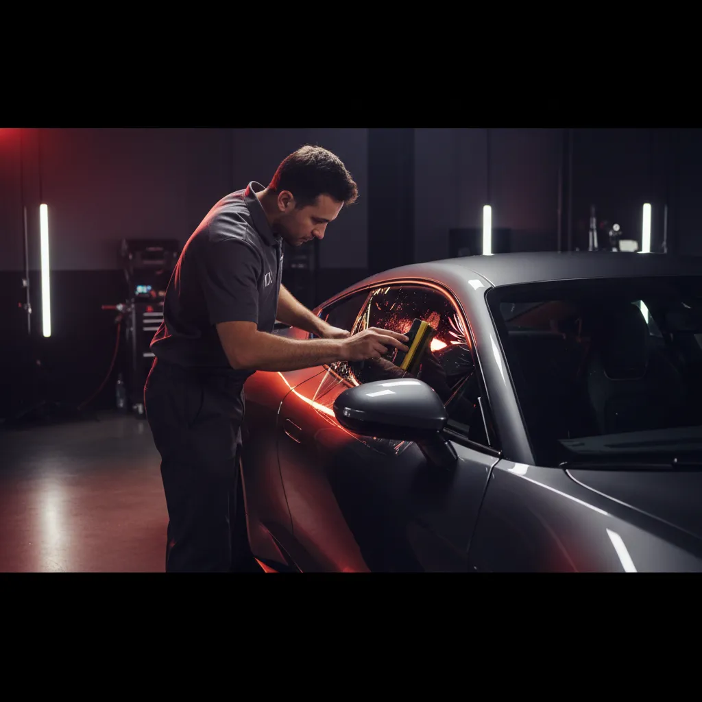 High-end vehicle receiving mobile window tinting service