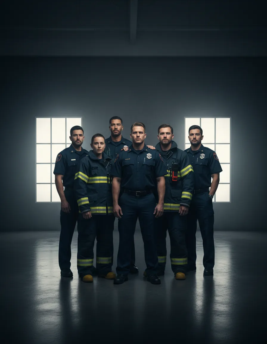 Emergency responders working together as a team