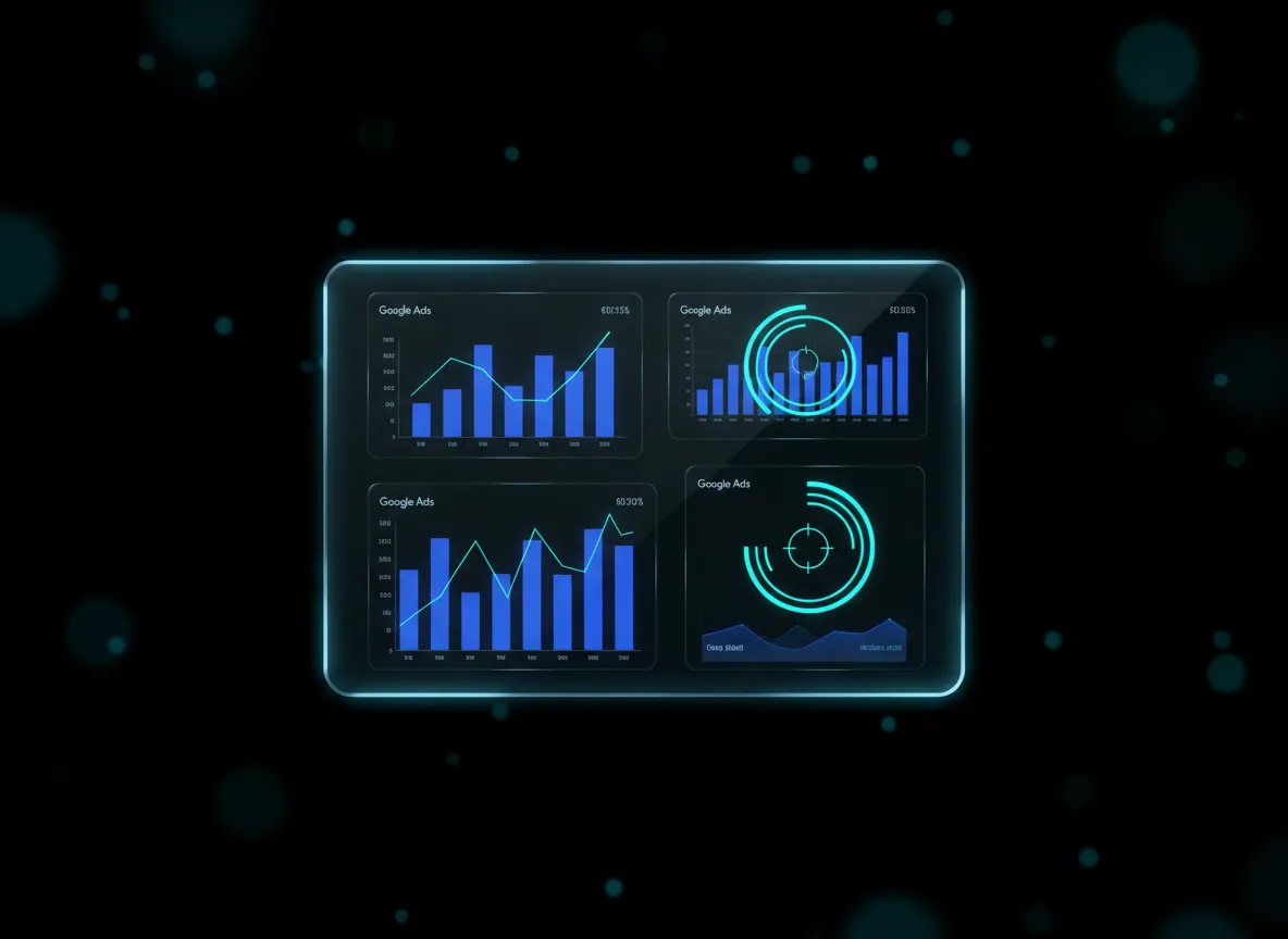 Futuristic UI Mockup of Google Ads AI Bidding Dashboard