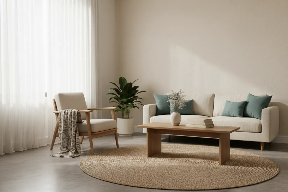 Calm therapy room with soft teal accents and natural light