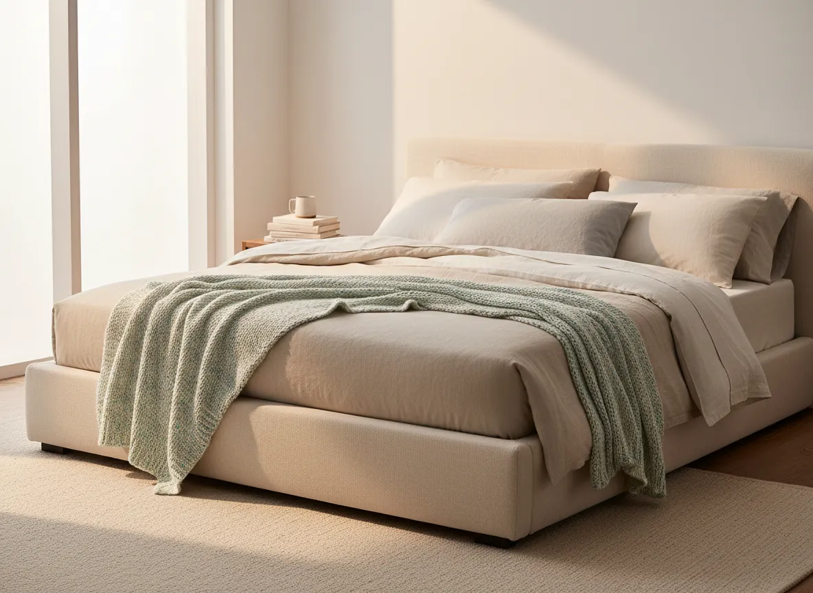 Cozy, sunlit bedroom at Siena South apartments