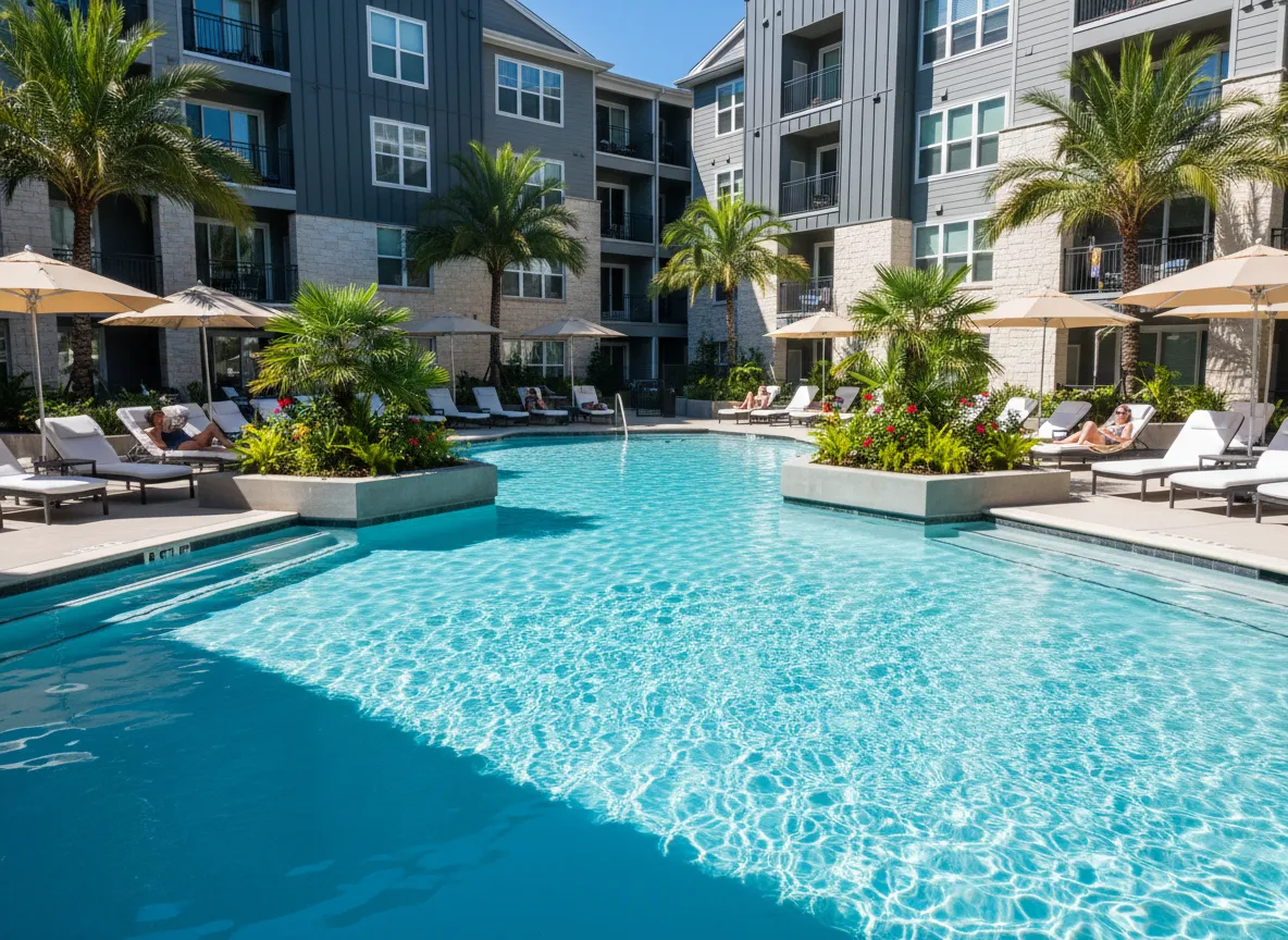 Resort-style pool with lounge chairs at Residences of Siena South