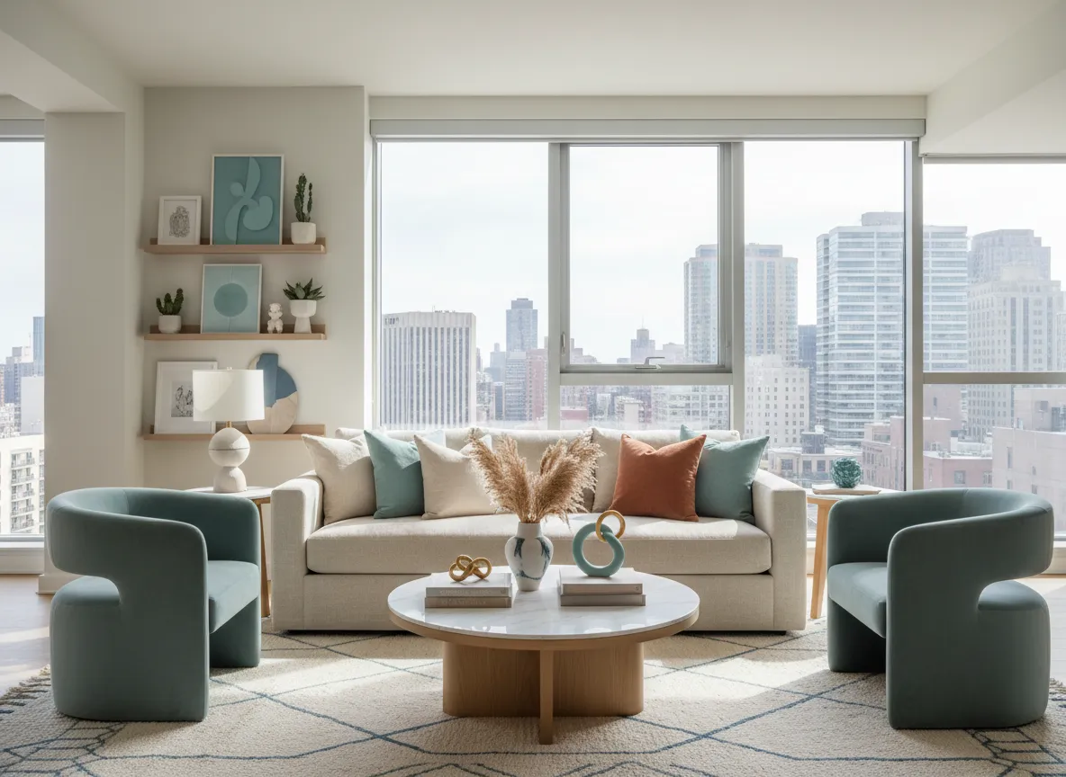 Cozy living room with modern furniture at Siena South apartments