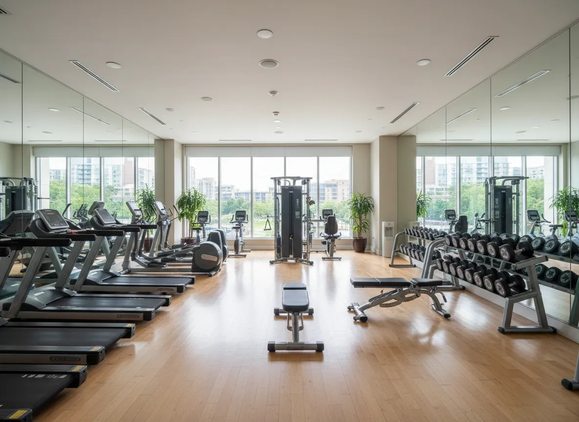 Modern fitness center at Siena South apartments