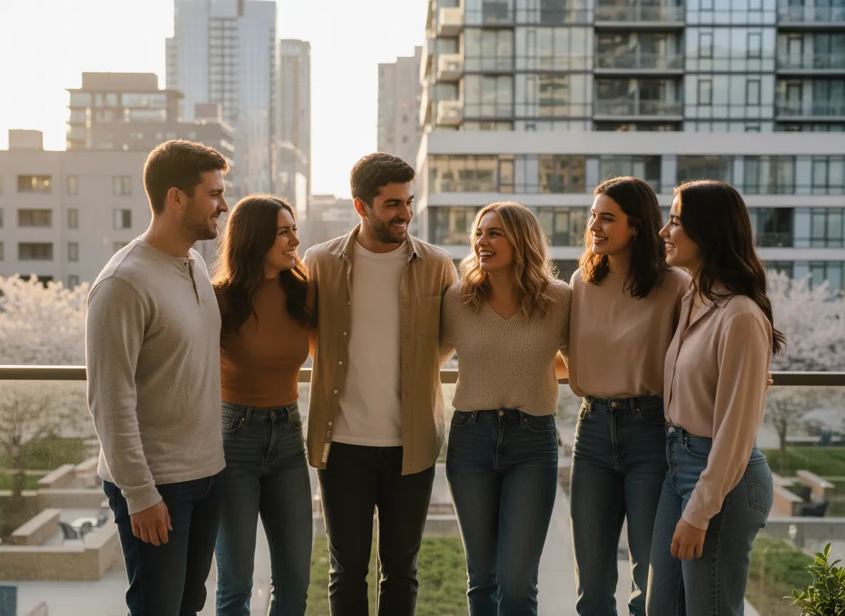 Happy residents on a balcony at Siena South apartments