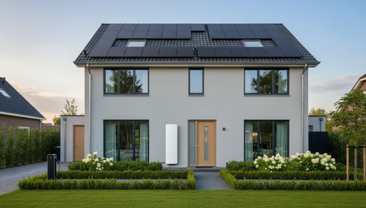 Moderne woning met zonnepanelen en thuisbatterij