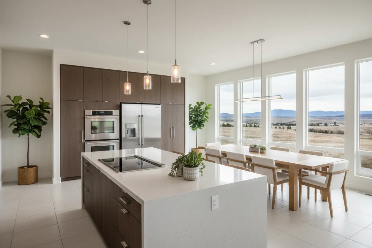Contemporary kitchen with smart appliances and eco-friendly finishes