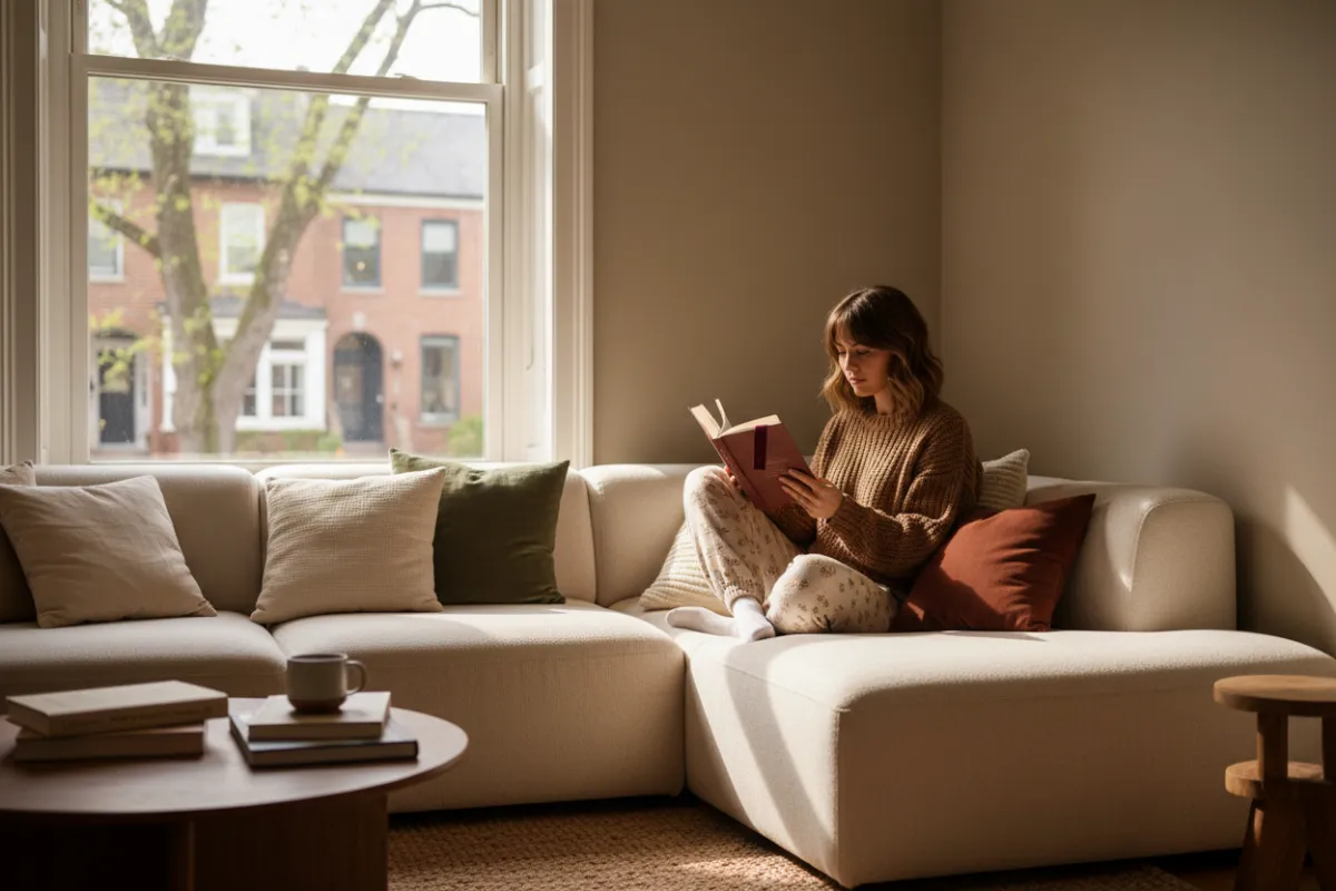Woman reading on a couch