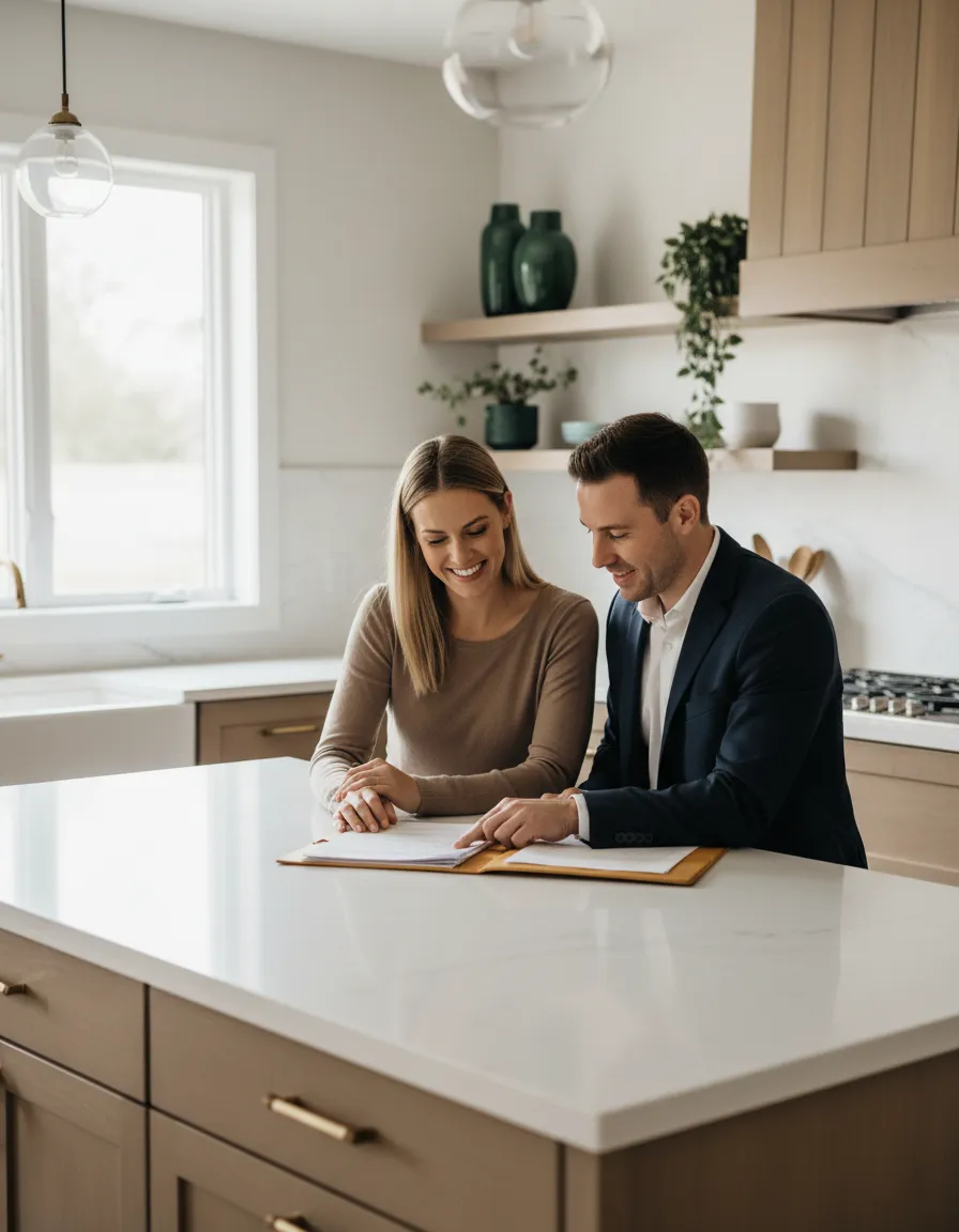 Couple reviewing their cash offer options for their current home