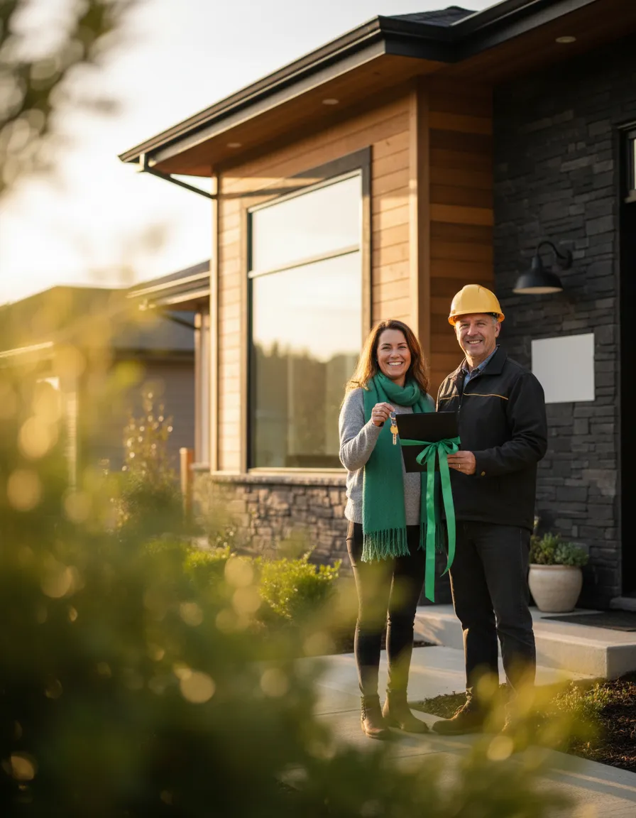 Couple receiving keys to a new construction home in Two Step Farm