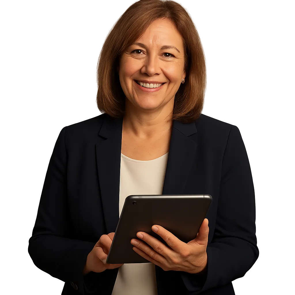 Friendly licensed Medicare advisor helping a senior client in a bright, welcoming office