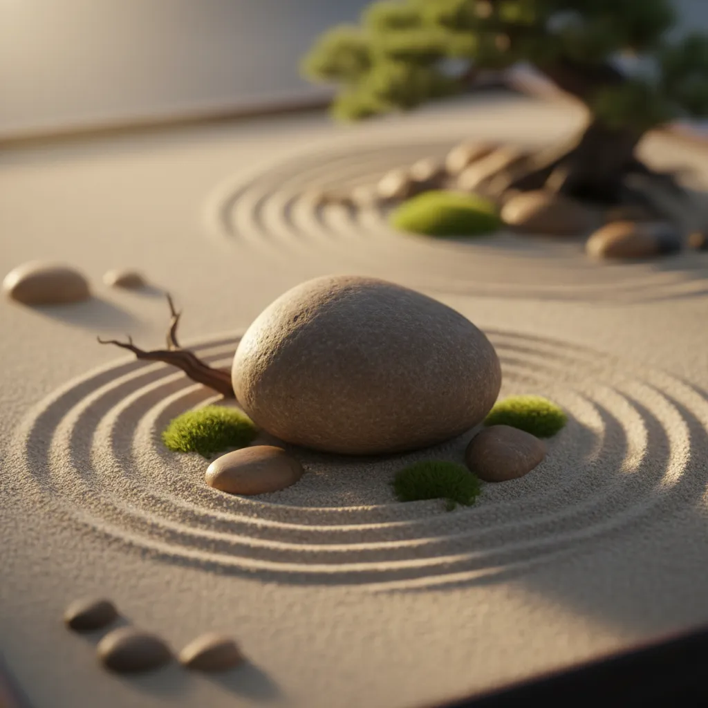 A rescued pet rock resting in a natural zen garden