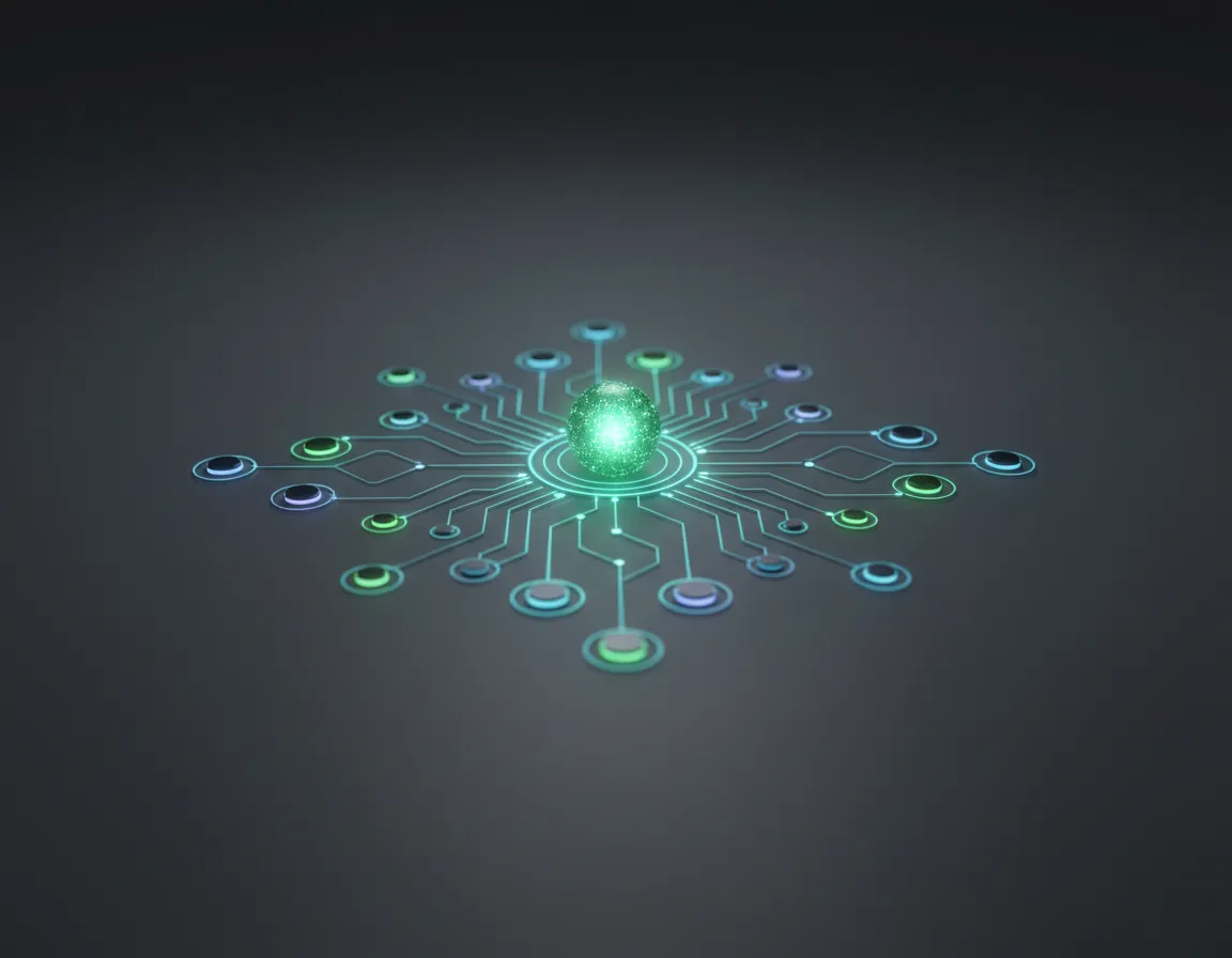 AI analytics node visualizing data routing, behavioral prediction, and automated scheduling logic.