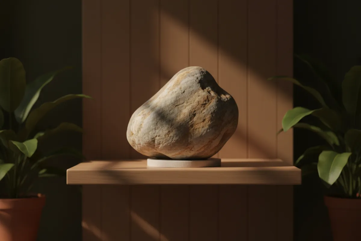 A rescued rock sitting happily on a premium display shelf