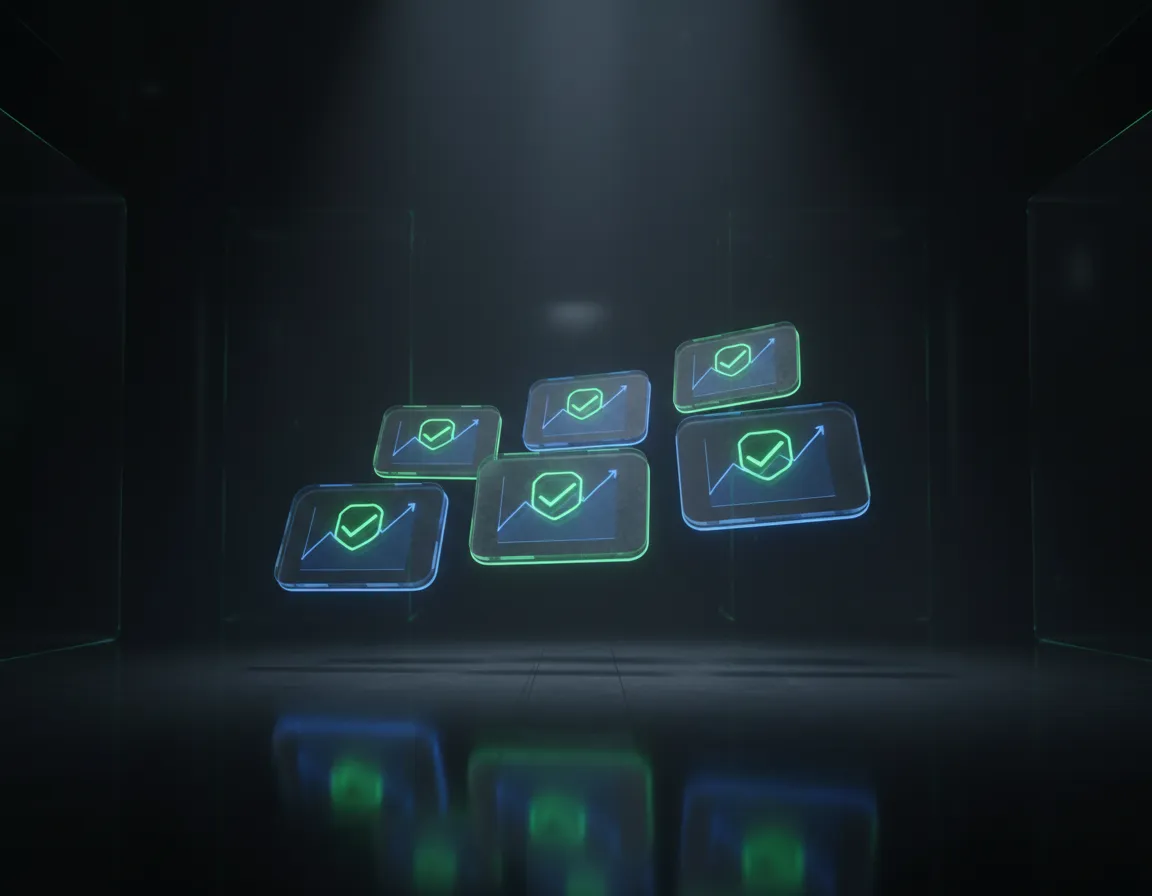 Automation dashboard UI showing active sequences and green checkmarks