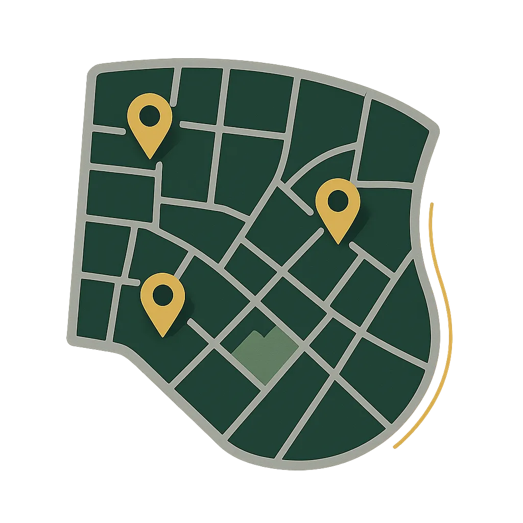 Family First Lawn Care service area map showing locations covered