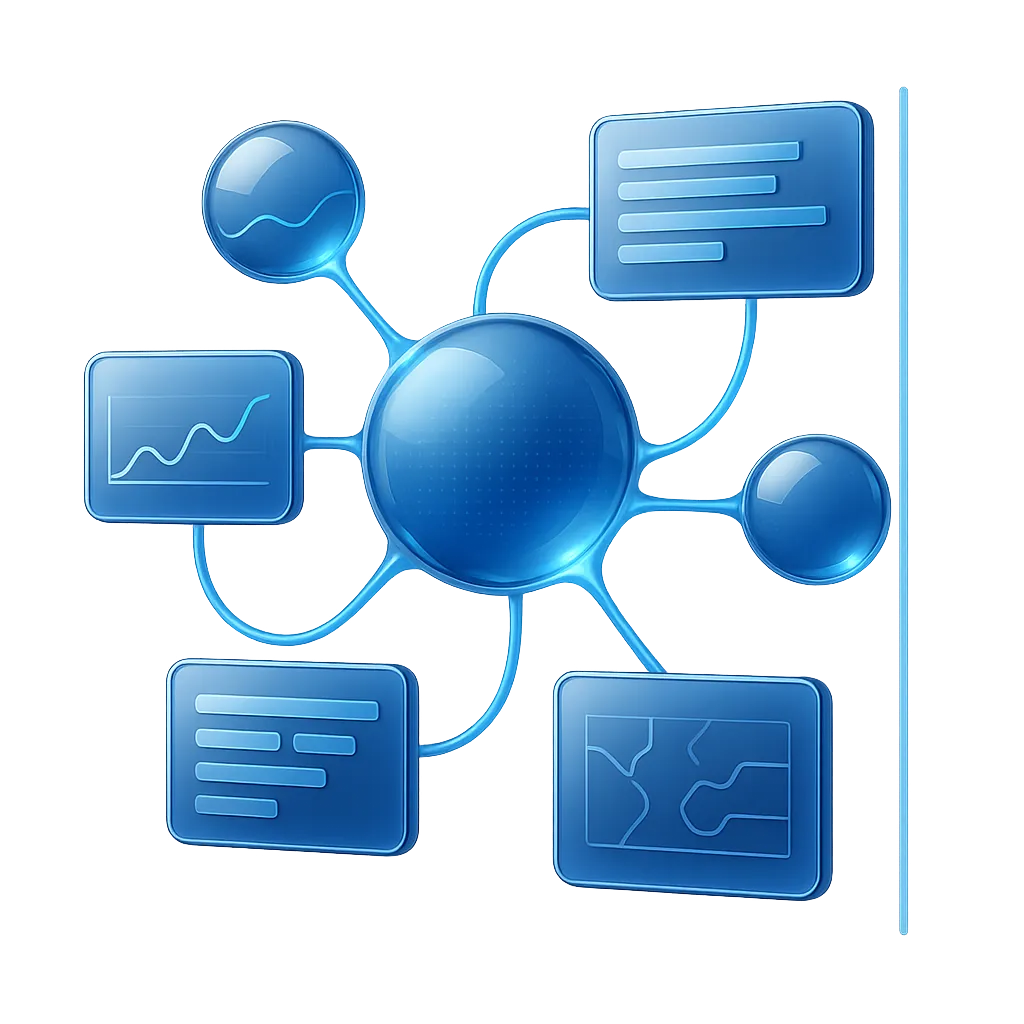 A visualization of interconnected digital business systems representing a unified platform.