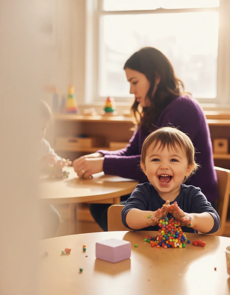 Child engaged in a hands-on learning activity at Discovery Cares preschool