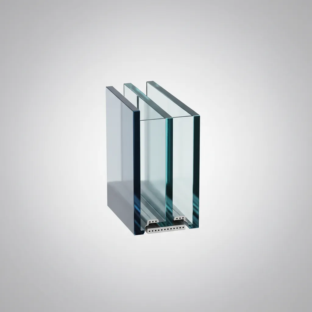 Doorsnede van isolatieglas met edelgas en coating