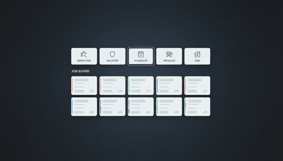 Roofing CRM pipeline and job board mockup