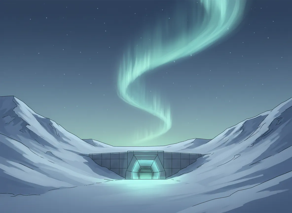 Illustration of a secure global seed vault in the Arctic