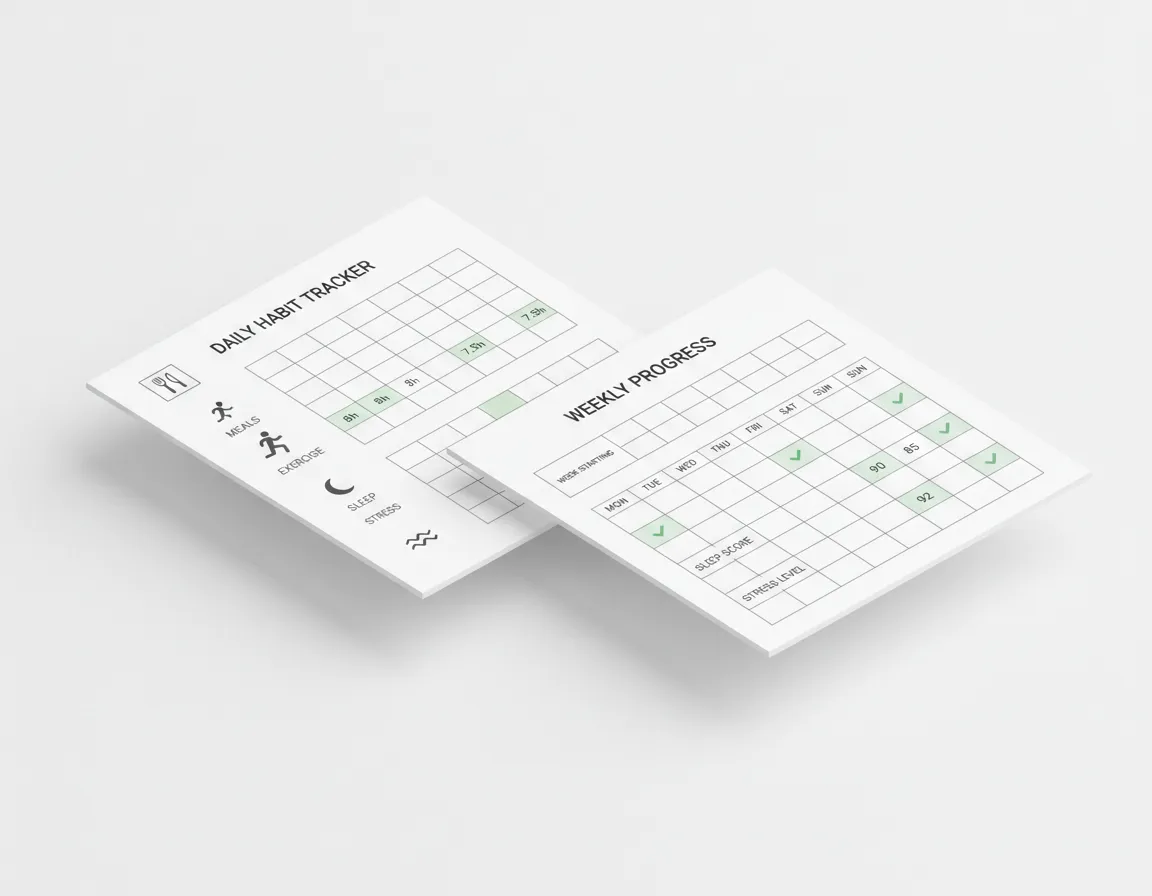 Daily and weekly habit tracking pages from the ABCDES workbook