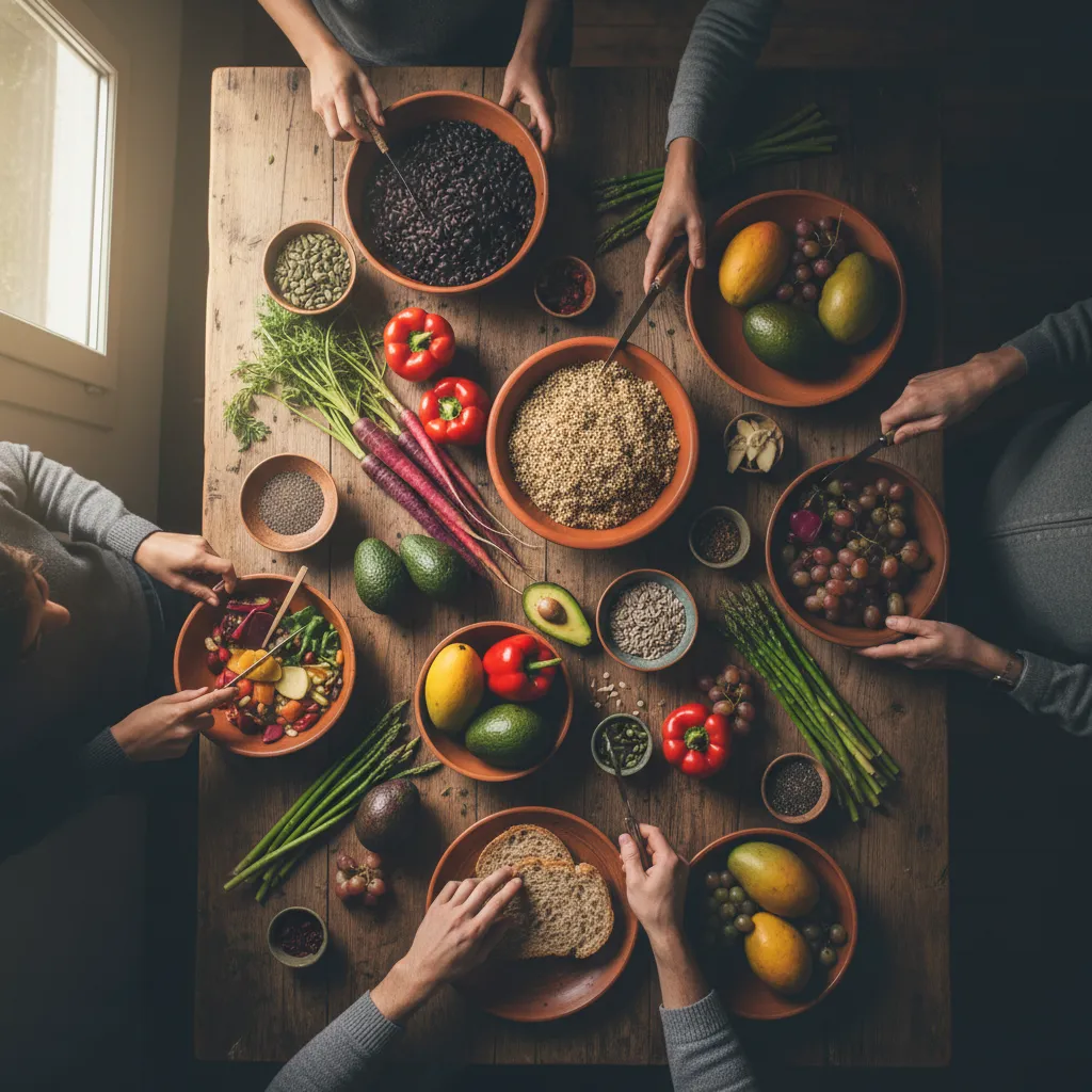 Whole foods and seeds on a natural background