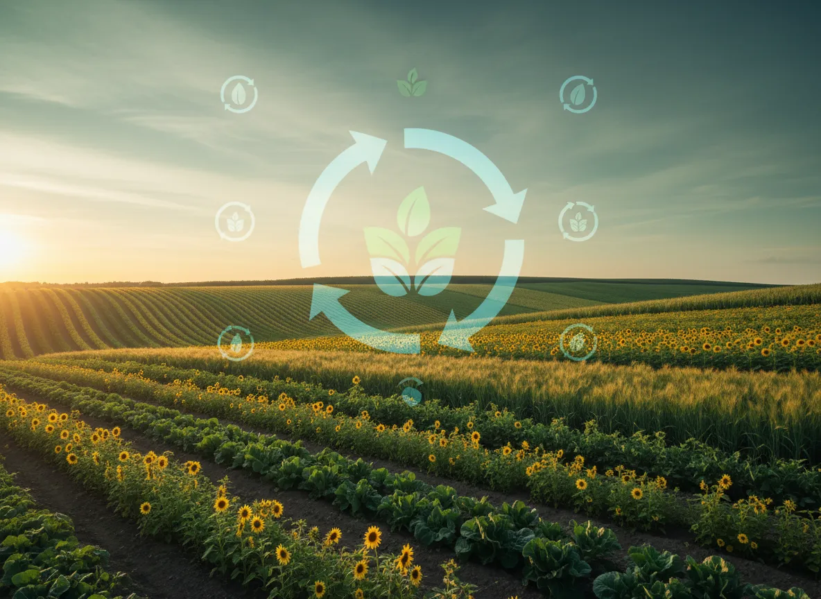 Sustainable agriculture field and seeds representing renewable nutrition