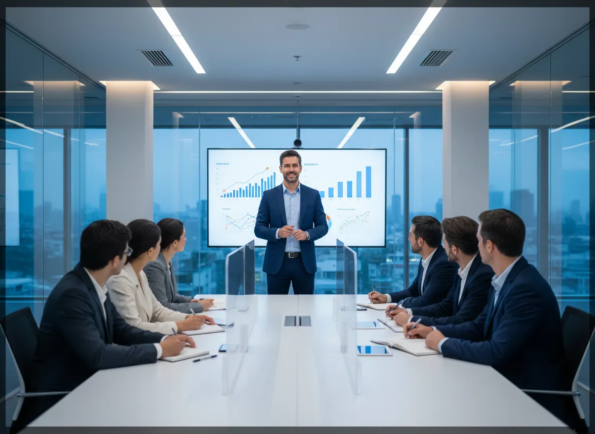 Moderner Meetingraum mit Finanzberatern im Training