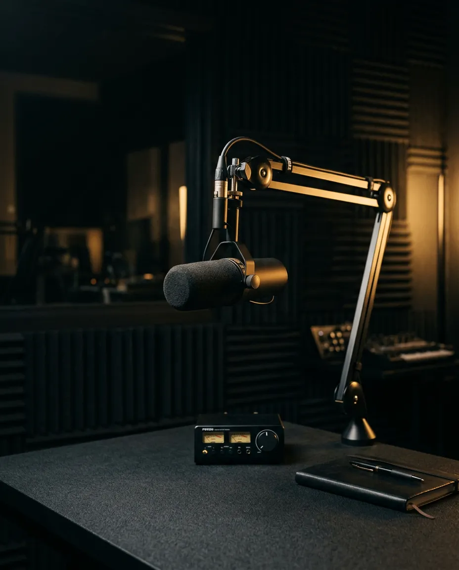 Cinematic studio microphone and setup for The Civil Beast Podcast