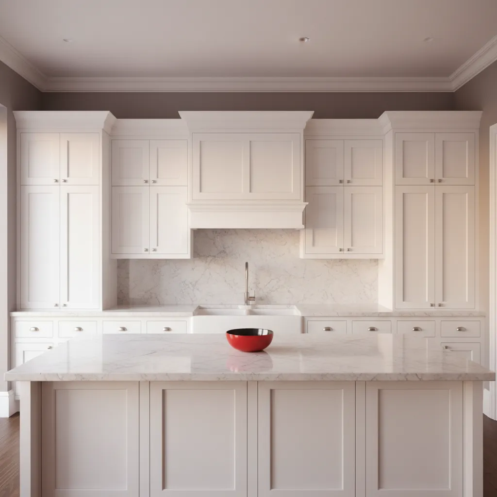 Crisp white painted kitchen cabinets