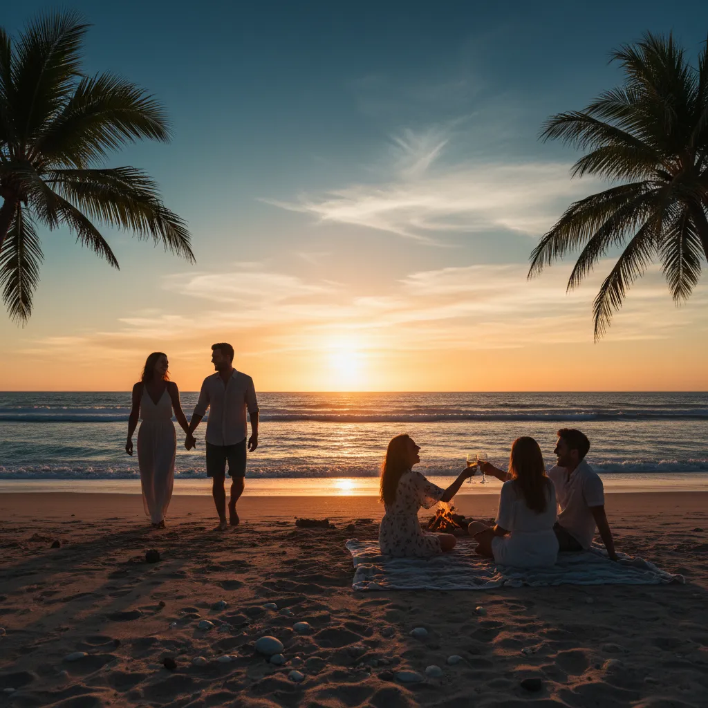 People on beach at sunset