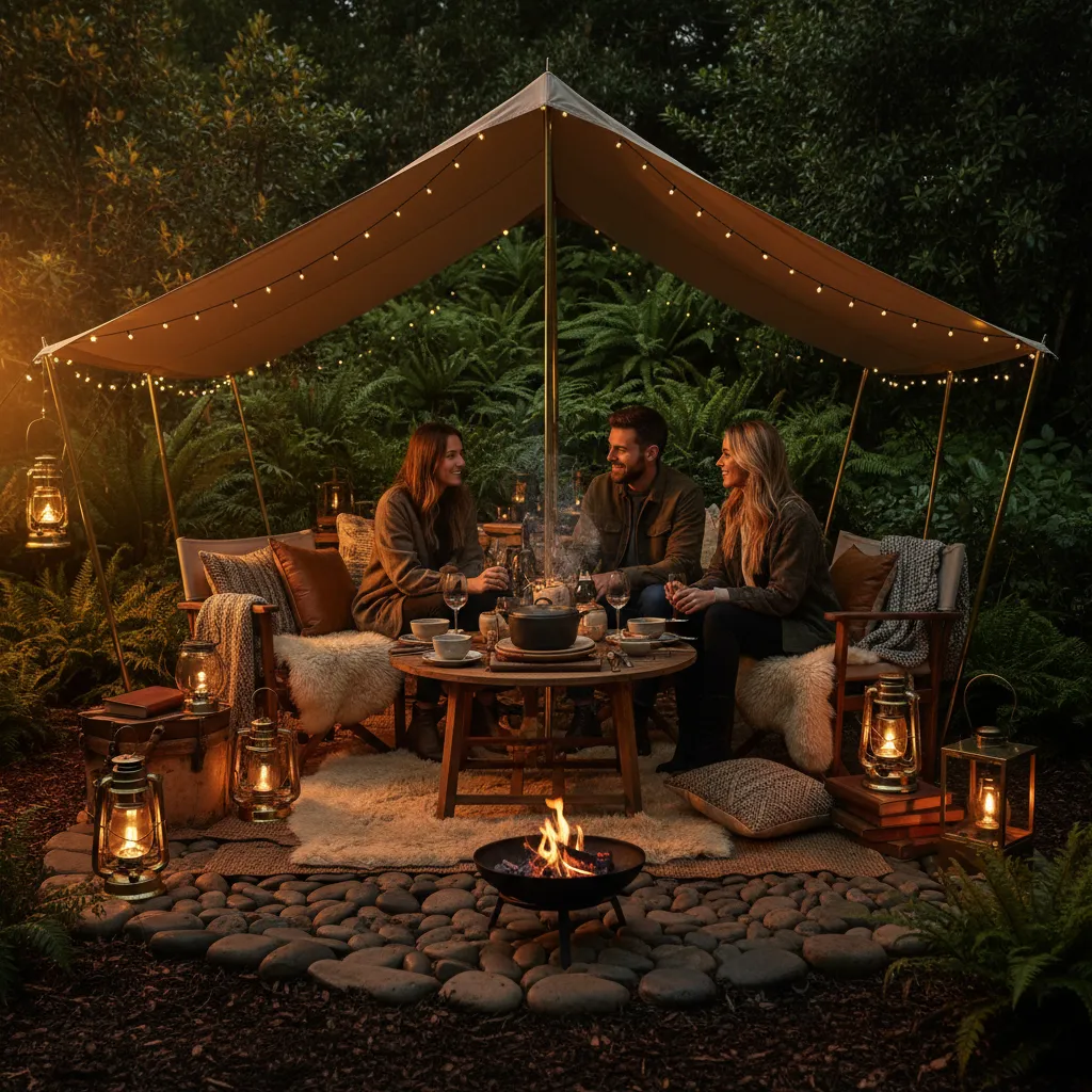 Family camping outdoors