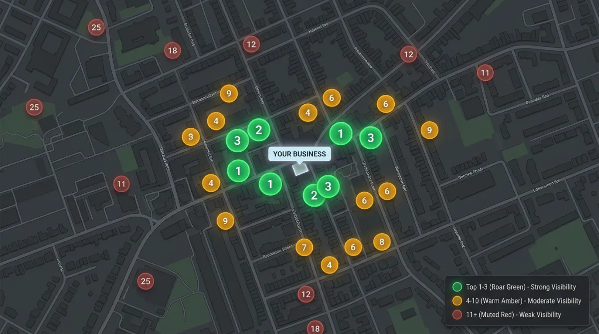 Mike ranking map evidence visual with glowing green top 3 positions