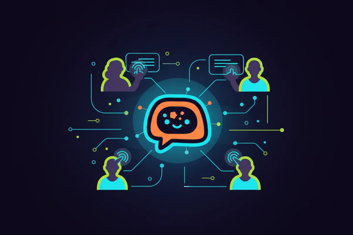 Dashboard demo thumbnail showing chatbot metrics, response rate, lead conversion and performance infographic