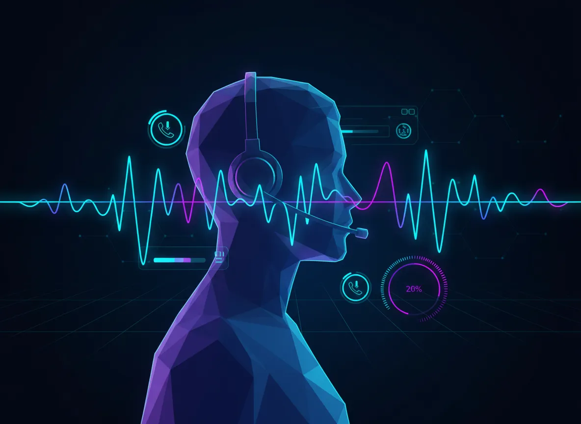 Ilustración de agente de voz con IA atendiendo llamadas de clientes
