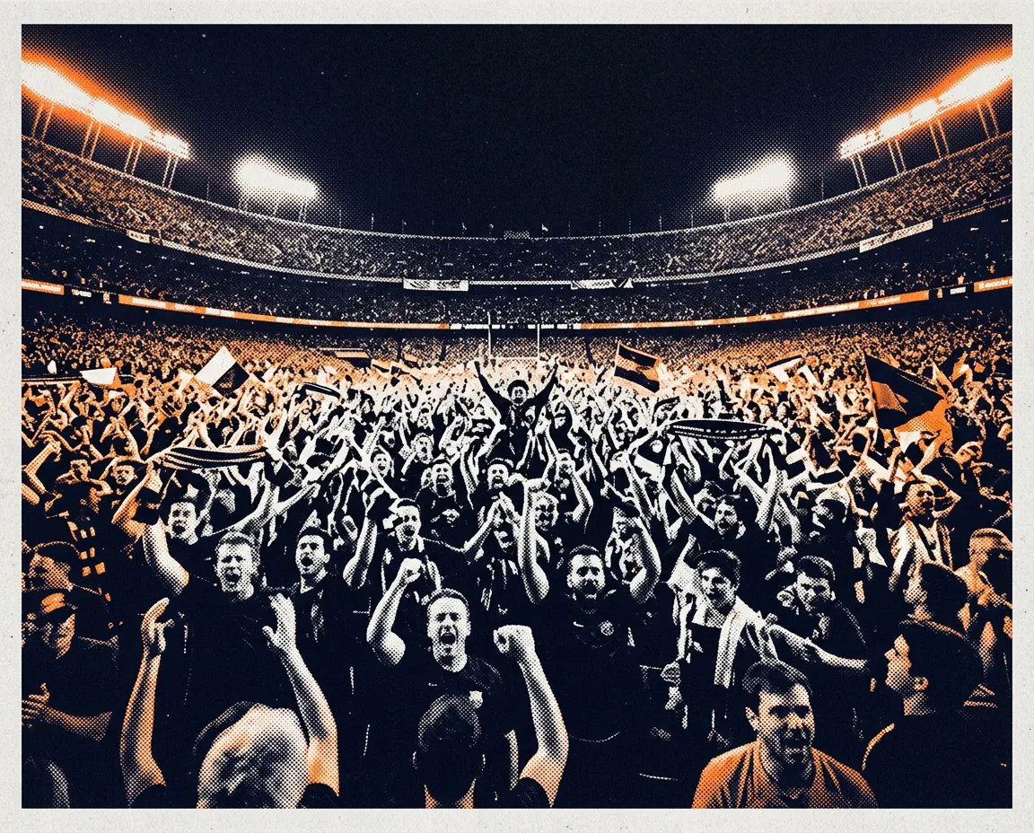 Halftone high-contrast stadium atmosphere with passionate crowd at Soldier Field during Bears versus Packers