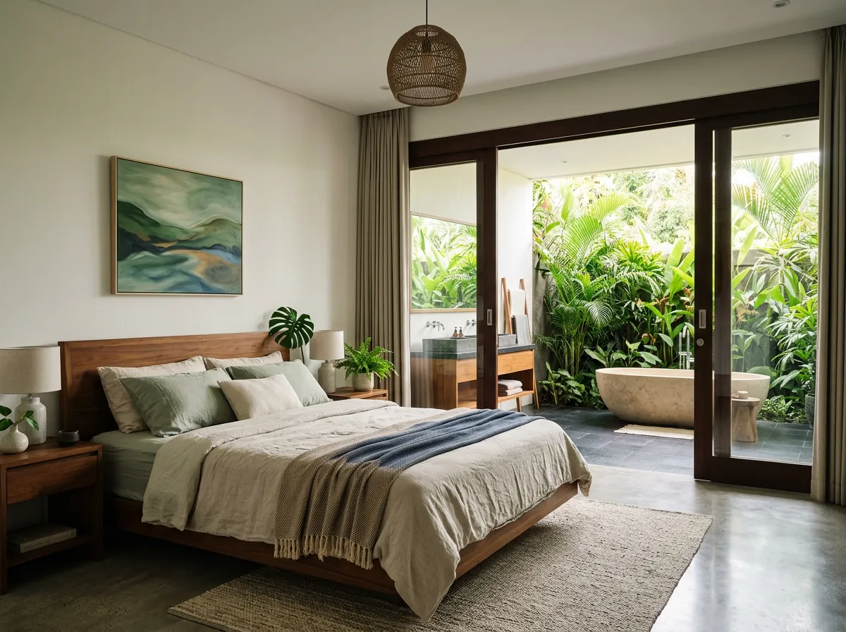 Sun Palm Villas bedroom suite with ensuite tropical bath