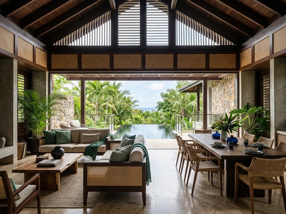 Sun Palm Villas luxury modern open-air living and dining area