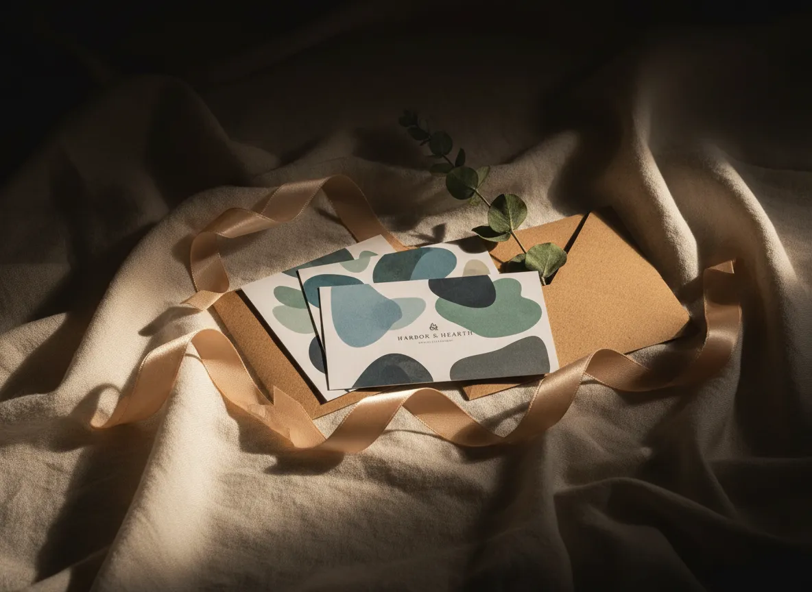 Harbor & Hearth gift cards wrapped with ribbon